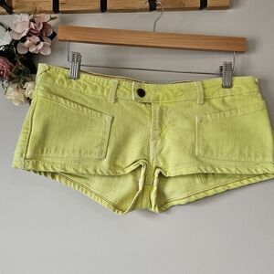 Y2K Von Dutch Micro Mini Shorts Neon Green Yellow W Patches Size M Waist 32